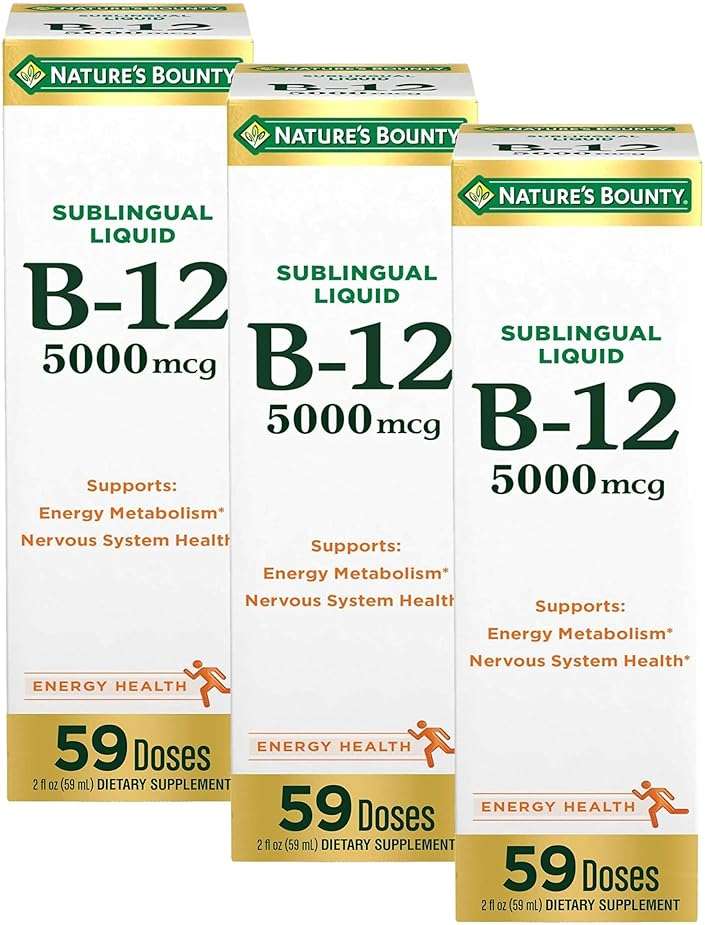 Nature's Bounty Vitamin B12 5000 mcg Sublingual Liquid,Cardiovascular Health & Cellular Energy Support,2 Fl Oz,(Pack of 3) - Image 1