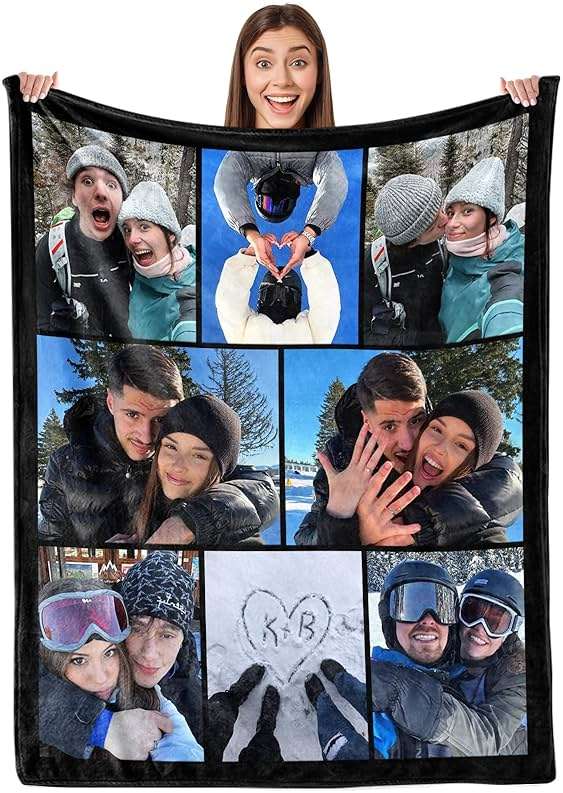 Ultragifta Custom Blanket with Picture Girlfriend Boyfriend Gifts Customized Fleece Photo Blanket Personalized Blankets for Couples Birthday Valentines Day Blankets Gifts for Husband Wife - Image 1