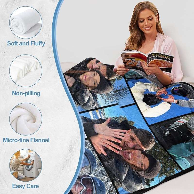 Ultragifta Custom Blanket with Picture Girlfriend Boyfriend Gifts Customized Fleece Photo Blanket Personalized Blankets for Couples Birthday Valentines Day Blankets Gifts for Husband Wife - Image 6