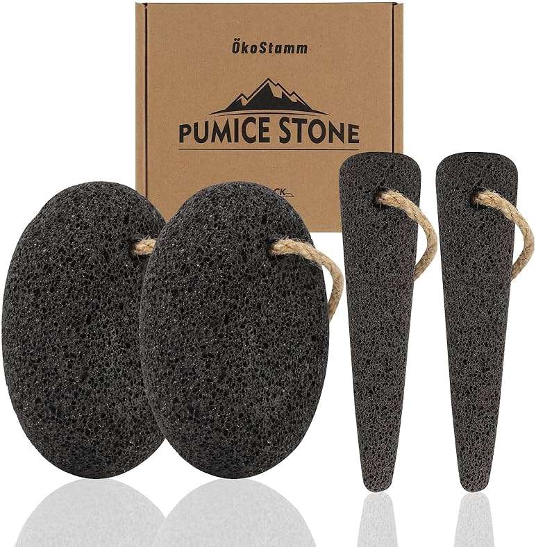 ÖkoStamm 4 PCS Natural Volcanic Pumice Stone for Feet - Rough Feet Scrubber with Hanging Rope for Dead Skin Removal, Pedicure Exfoliation Tool Use for Feet, Elbows, Knees - Image 1
