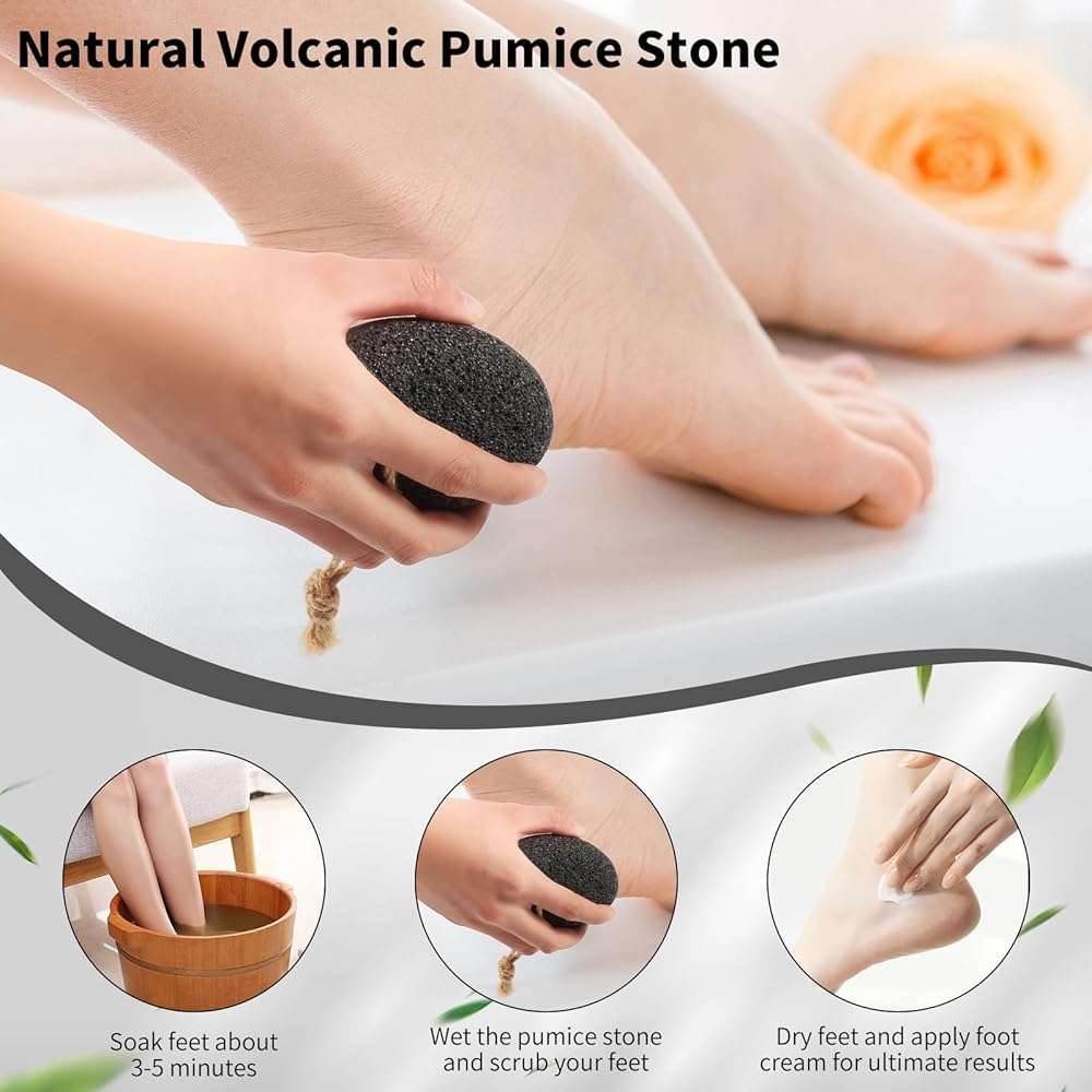 ÖkoStamm 4 PCS Natural Volcanic Pumice Stone for Feet - Rough Feet Scrubber with Hanging Rope for Dead Skin Removal, Pedicure Exfoliation Tool Use for Feet, Elbows, Knees - Image 2