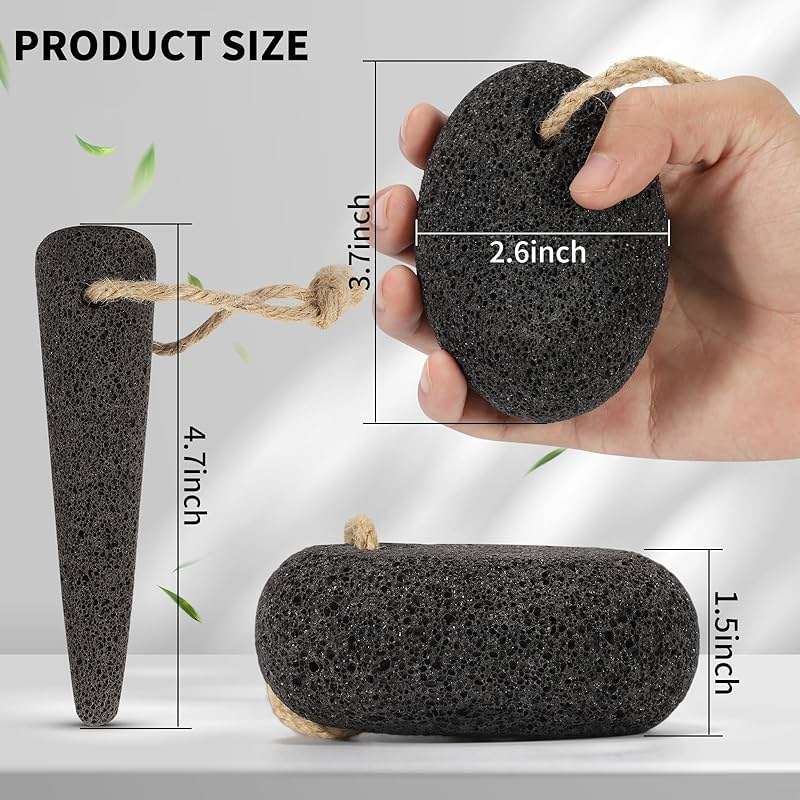 ÖkoStamm 4 PCS Natural Volcanic Pumice Stone for Feet - Rough Feet Scrubber with Hanging Rope for Dead Skin Removal, Pedicure Exfoliation Tool Use for Feet, Elbows, Knees - Image 3