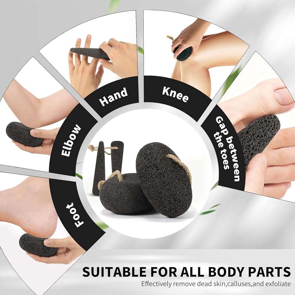 ÖkoStamm 4 PCS Natural Volcanic Pumice Stone for Feet - Rough Feet Scrubber with Hanging Rope for Dead Skin Removal, Pedicure Exfoliation Tool Use for Feet, Elbows, Knees - Image 6