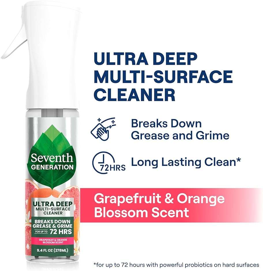 Seventh Generation Ultra Deep Probiotic Multi Surface Cleaner, 9.4 Fl Oz, Grapefruit & Orange, 80% USDA Biobased All Purpose Cleaning Spray, Breaks Down Tough Grease & Grime, Safe for Kids & Pets - Image 3
