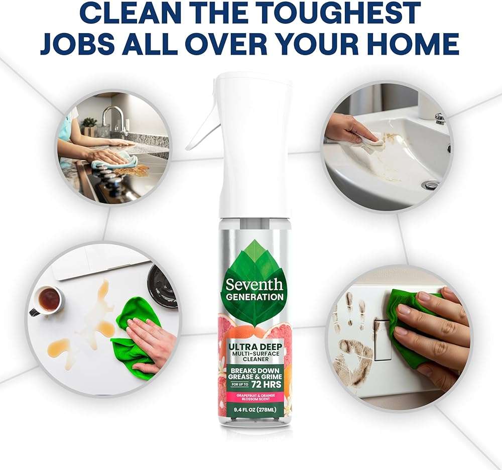 Seventh Generation Ultra Deep Probiotic Multi Surface Cleaner, 9.4 Fl Oz, Grapefruit & Orange, 80% USDA Biobased All Purpose Cleaning Spray, Breaks Down Tough Grease & Grime, Safe for Kids & Pets - Image 4