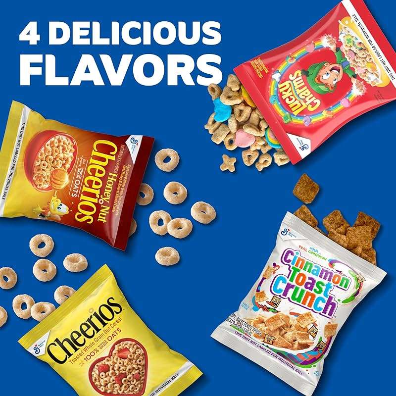 Breakfast Cereal Variety Pack, Lucky Charms, Cinnamon Toast Crunch, Cheerios, and Honey Nut Cheerios, 8 Pouches, 9.14 oz - Image 2