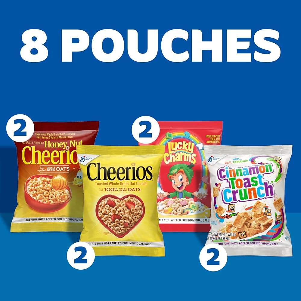 Breakfast Cereal Variety Pack, Lucky Charms, Cinnamon Toast Crunch, Cheerios, and Honey Nut Cheerios, 8 Pouches, 9.14 oz - Image 3