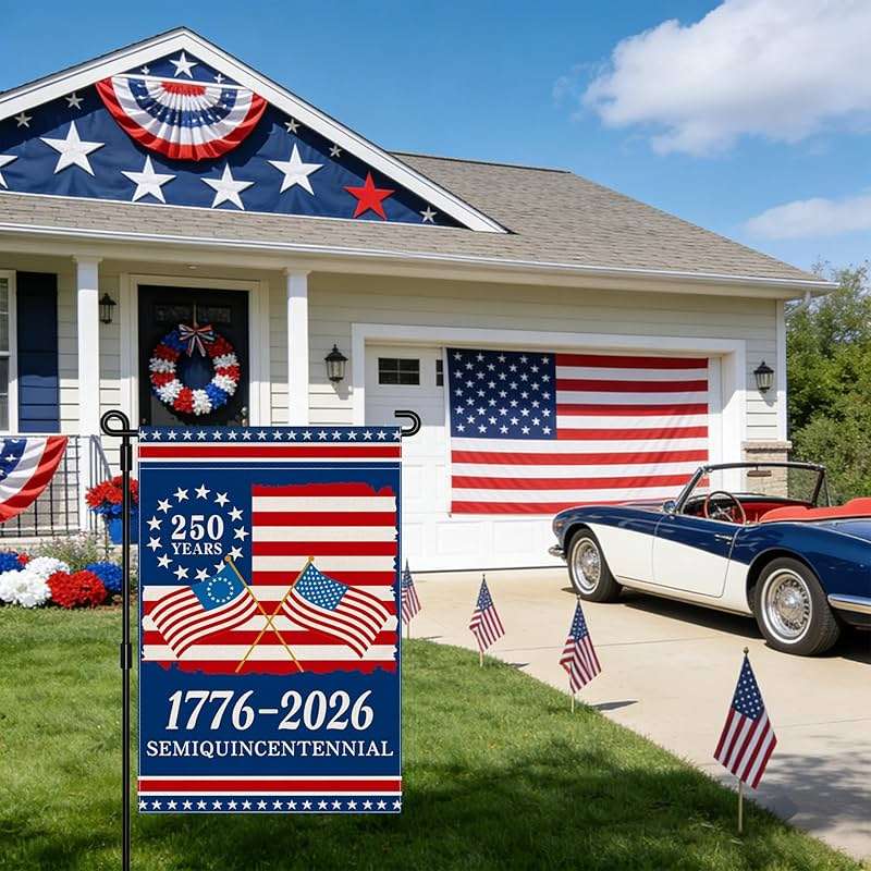 250th Anniversary America Garden Flag, 250 Anniversary USA Flag 1776-2026 Commemorative Patriotic 250 Years Banner 4th of July Yard Sign Double-Sided Waterproof Garden Flag 12x18 Inch - Image 2