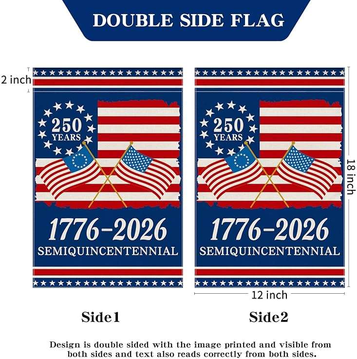 250th Anniversary America Garden Flag, 250 Anniversary USA Flag 1776-2026 Commemorative Patriotic 250 Years Banner 4th of July Yard Sign Double-Sided Waterproof Garden Flag 12x18 Inch - Image 3