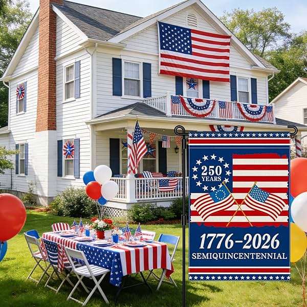 250th Anniversary America Garden Flag, 250 Anniversary USA Flag 1776-2026 Commemorative Patriotic 250 Years Banner 4th of July Yard Sign Double-Sided Waterproof Garden Flag 12x18 Inch - Image 4