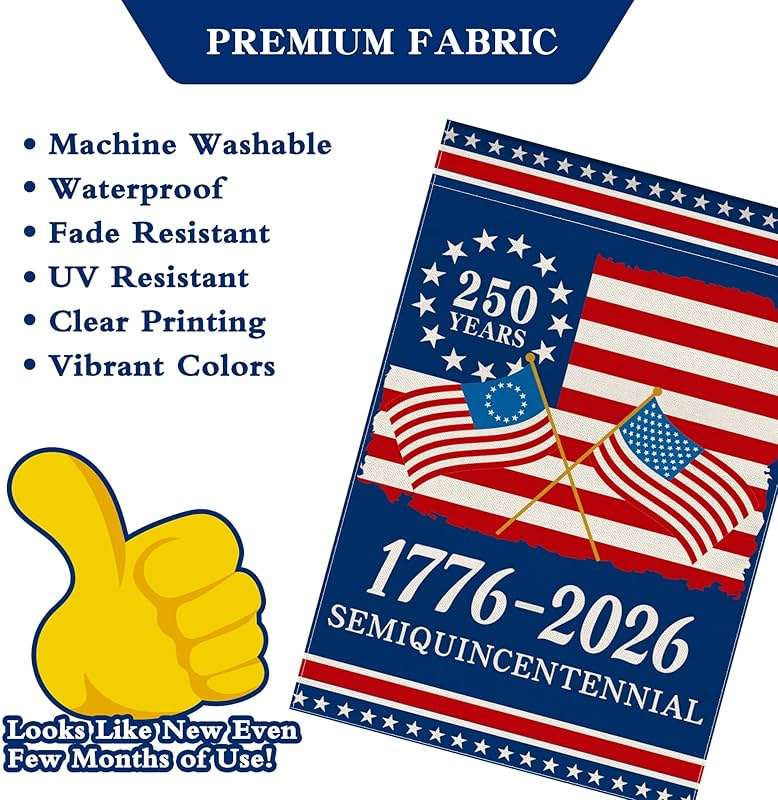 250th Anniversary America Garden Flag, 250 Anniversary USA Flag 1776-2026 Commemorative Patriotic 250 Years Banner 4th of July Yard Sign Double-Sided Waterproof Garden Flag 12x18 Inch - Image 6