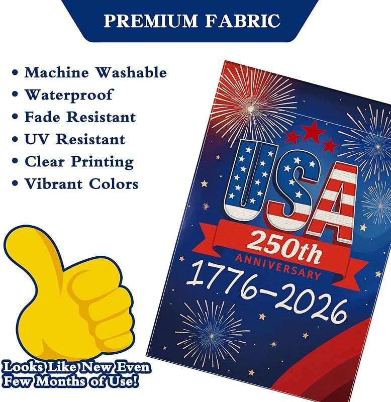 250 Anniversary USA Garden Flag, 250th Anniversary America Flag 1776-2026 Commemorative Patriotic 250 Year Banner 4th of July Yard Sign Double-Sided Waterproof Garden Flag 12x18 Inch - Image 5
