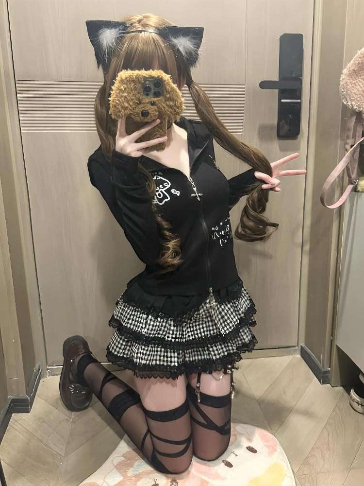 Y2K Lace Plaid Ruffled Skirt for Women Cute Elastic Harajuku Puffy Bubble Mini Skits Casual High Waist Underskirt - Image 4