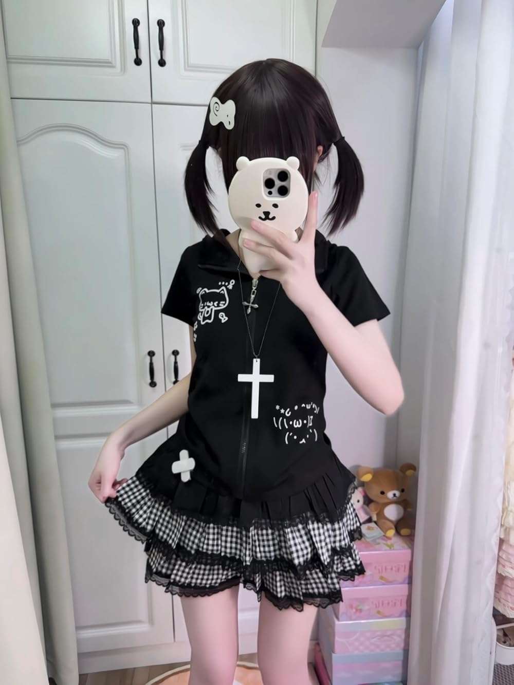 Y2K Lace Plaid Ruffled Skirt for Women Cute Elastic Harajuku Puffy Bubble Mini Skits Casual High Waist Underskirt - Image 5