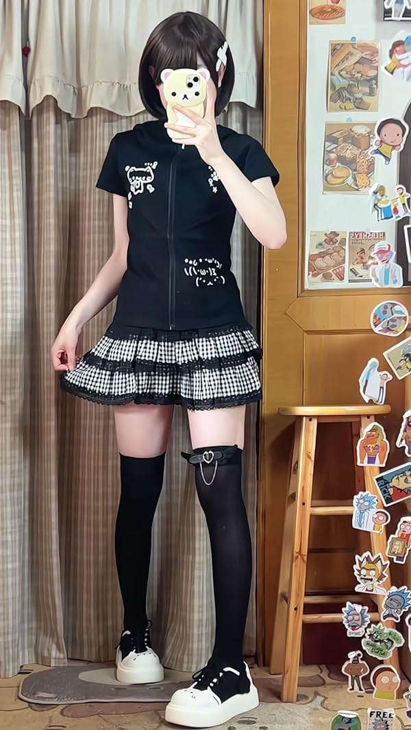 Y2K Lace Plaid Ruffled Skirt for Women Cute Elastic Harajuku Puffy Bubble Mini Skits Casual High Waist Underskirt - Image 6