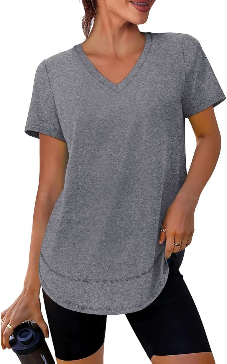XIEERDUO Womens Workout Tops Short Sleeve Shirts Sun Protection UPF 50+ Quick Dry Outfits for Hiking Running V Neck S-3XL - Image 1