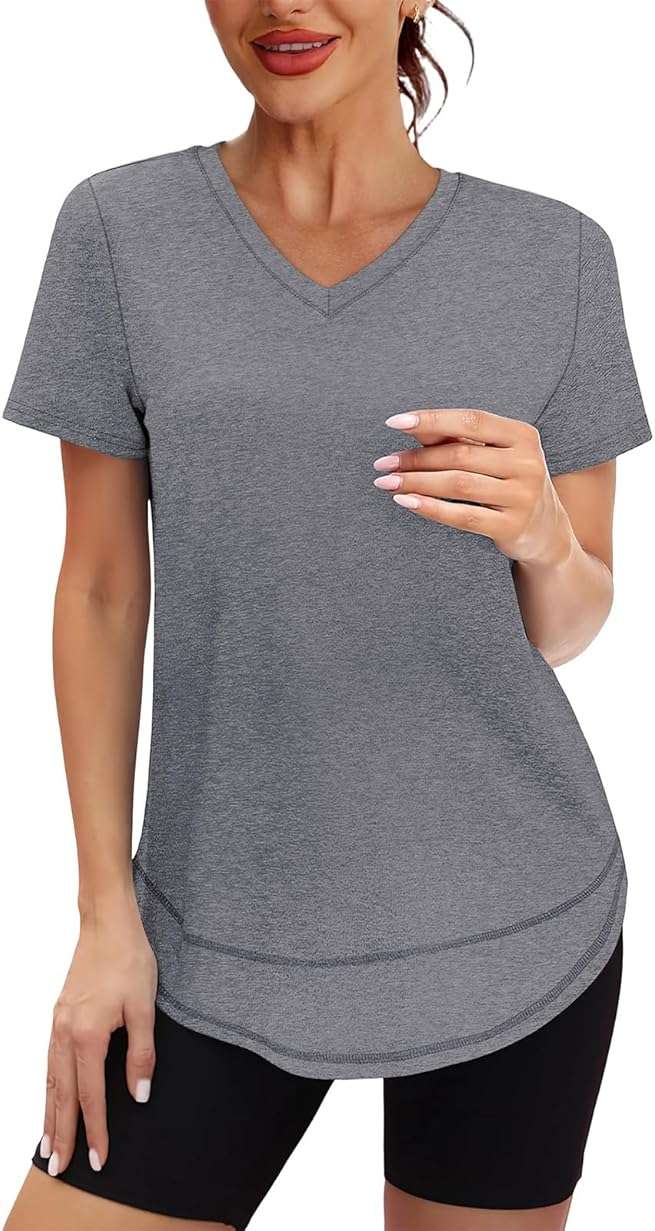 XIEERDUO Womens Workout Tops Short Sleeve Shirts Sun Protection UPF 50+ Quick Dry Outfits for Hiking Running V Neck S-3XL - Image 2