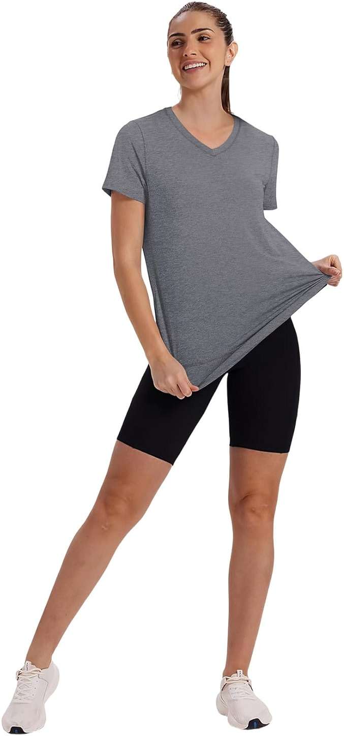 XIEERDUO Womens Workout Tops Short Sleeve Shirts Sun Protection UPF 50+ Quick Dry Outfits for Hiking Running V Neck S-3XL - Image 3