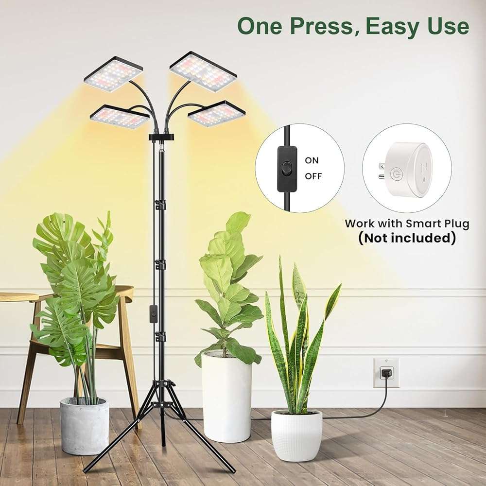 LBW Grow Light for Indoor Plants, Quad-Head Standing Plant Light, Full Spectrum, Wide Coverage, 63” Adjustable Height, Plug & Play - Image 2