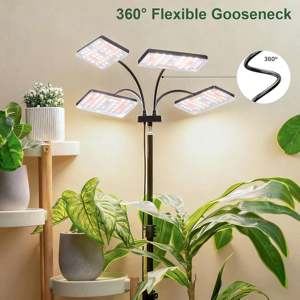 LBW Grow Light for Indoor Plants, Quad-Head Standing Plant Light, Full Spectrum, Wide Coverage, 63” Adjustable Height, Plug & Play - Image 3