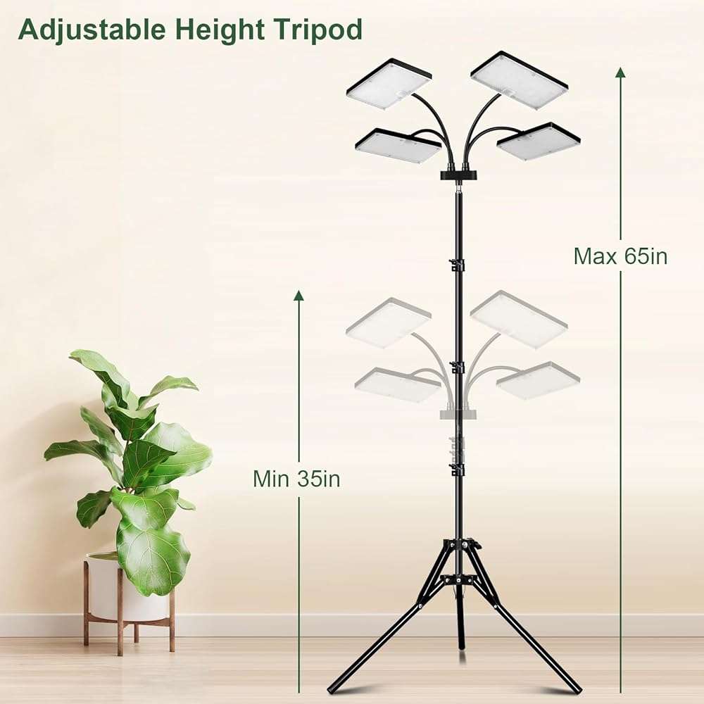 LBW Grow Light for Indoor Plants, Quad-Head Standing Plant Light, Full Spectrum, Wide Coverage, 63” Adjustable Height, Plug & Play - Image 6
