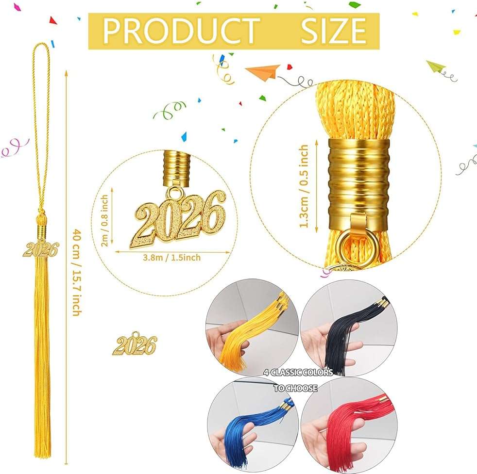 10 Pack 2026 Graduation Tassels with Grad 2026 Charms Pendent for Class of 2026 Academic Graduate Parties Ceremonies (Black) - Image 6