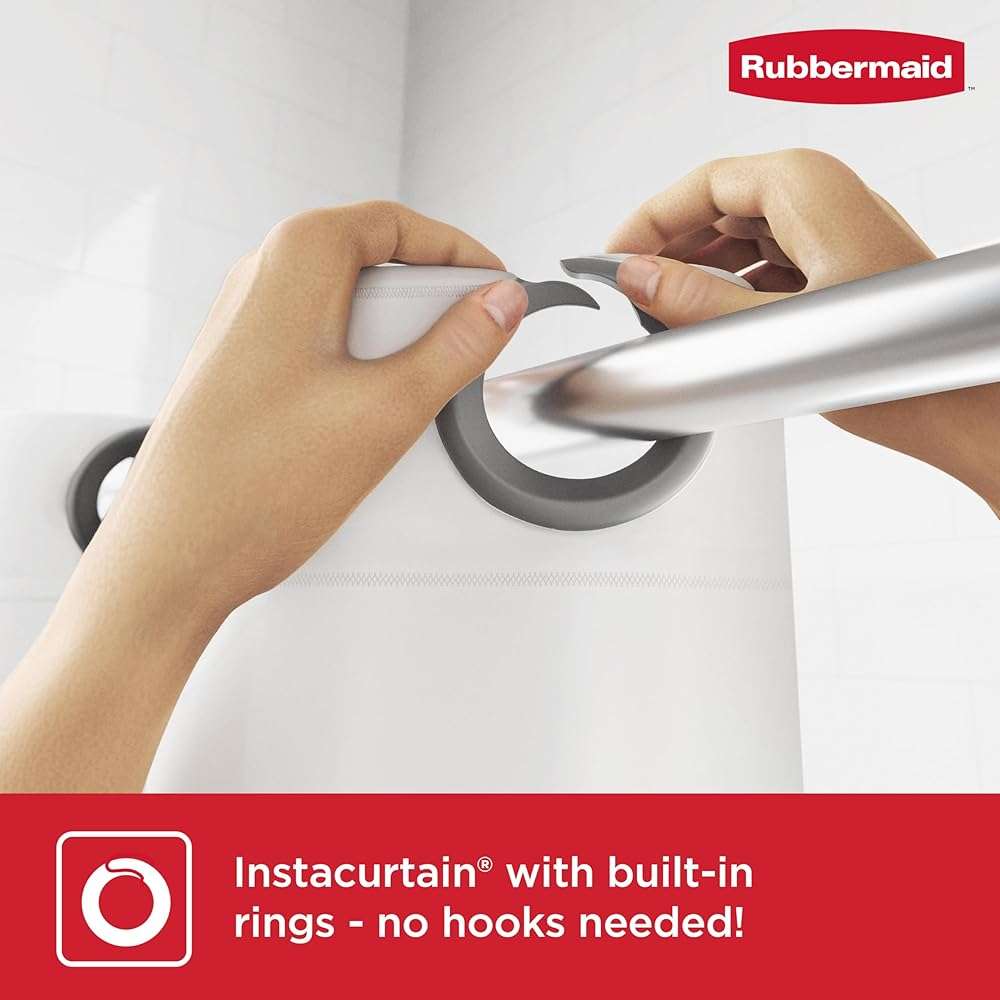 Rubbermaid White No Hook 3-in-1 Shower Curtain, Heavyweight Waterproof PEVA Instacurtain for Bathroom with Magnets and Charcoal Gray Built-in Rustproof Rings, 71” x 74”, White - Image 5