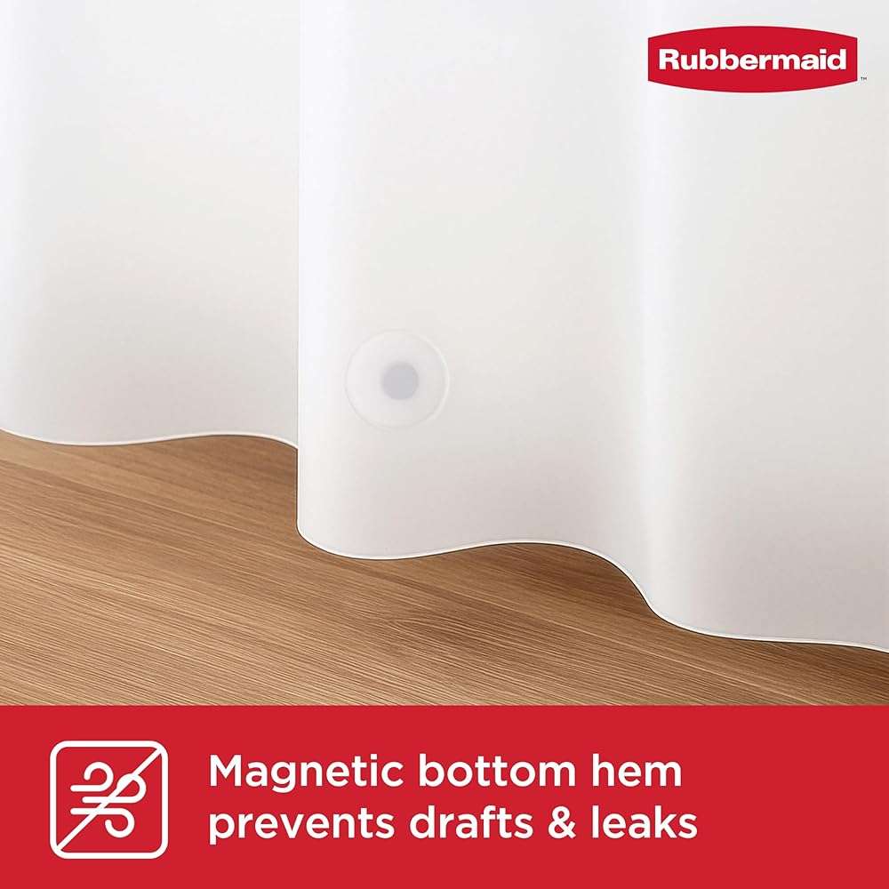 Rubbermaid White No Hook 3-in-1 Shower Curtain, Heavyweight Waterproof PEVA Instacurtain for Bathroom with Magnets and Charcoal Gray Built-in Rustproof Rings, 71” x 74”, White - Image 7