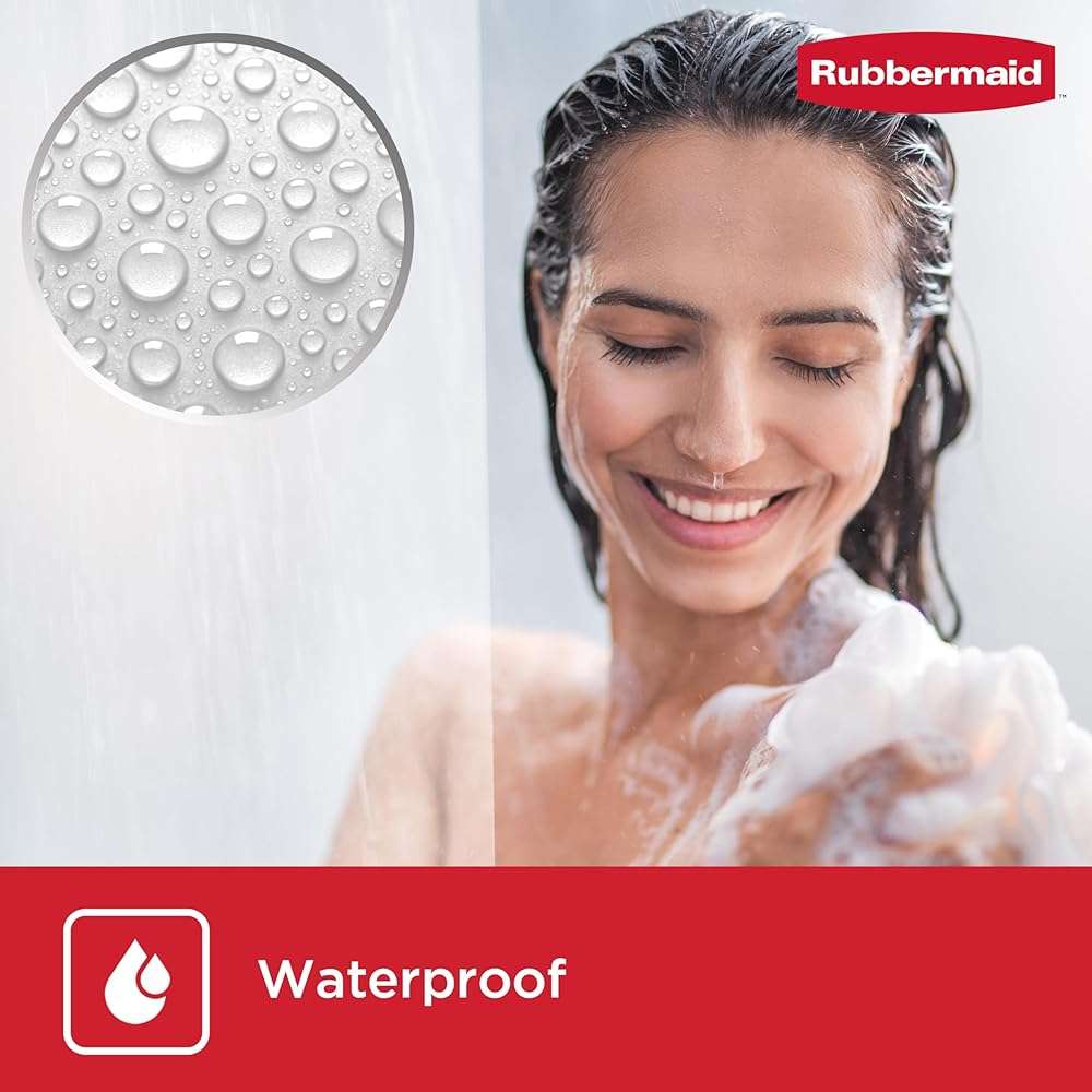 Rubbermaid White No Hook 3-in-1 Shower Curtain, Heavyweight Waterproof PEVA Instacurtain for Bathroom with Magnets and Charcoal Gray Built-in Rustproof Rings, 71” x 74”, White - Image 8