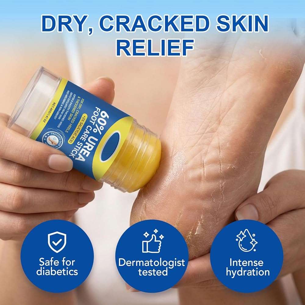 60% Urea Foot Cream Stick with 2% Salicylic Acid - Maximum Strength for Dry Cracked Heels & Calluses, Rapidly Softens Thick Skin, Exfoliates Dead Skin, Portable & Non-Greasy, 2-Day Visible Results - Image 4