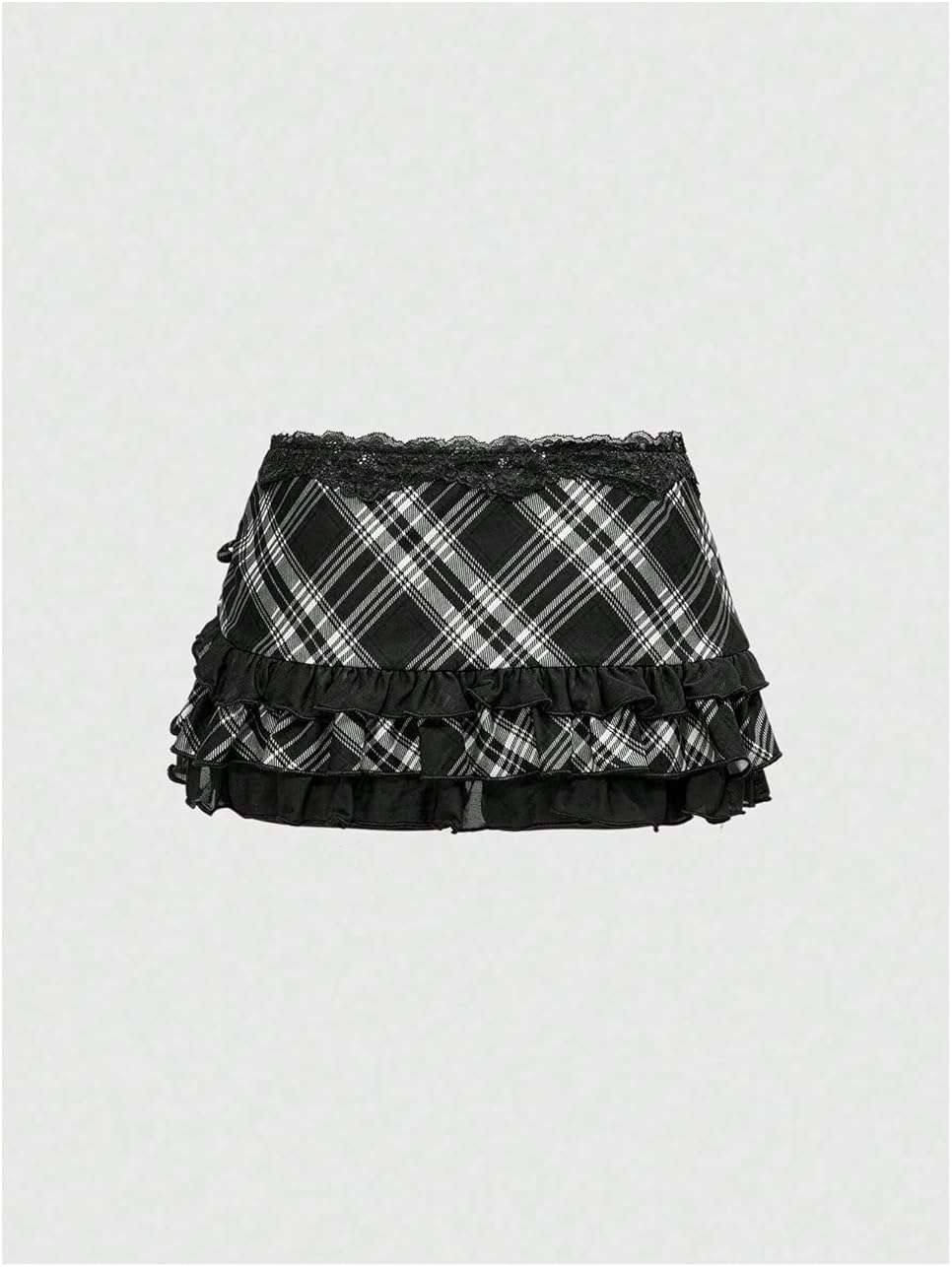 SweatyRocks Women's Y2k Plaid Mini Skirts Lace Contrast Skirts Streetwear Concert Outfits - Image 2