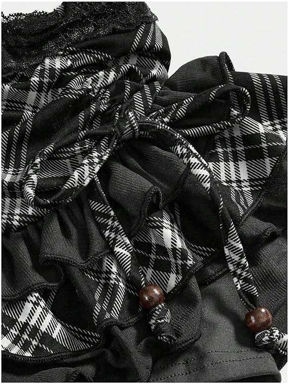 SweatyRocks Women's Y2k Plaid Mini Skirts Lace Contrast Skirts Streetwear Concert Outfits - Image 3