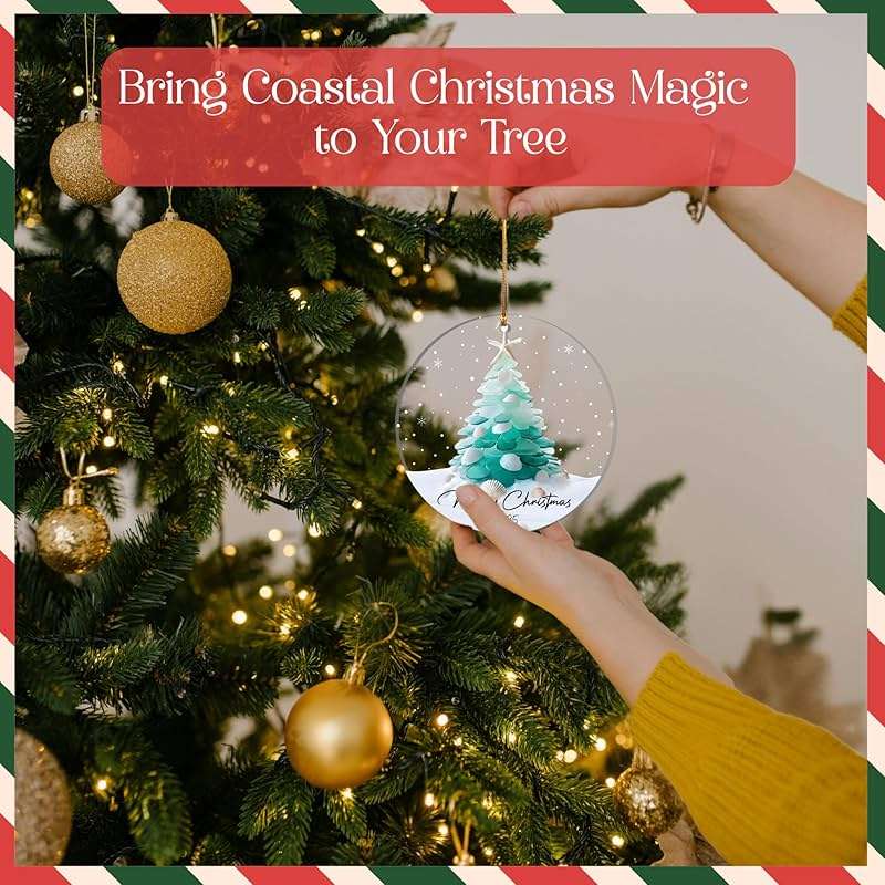Coastal Sea Acrylic Ornament, Seashell Tree Clear Acrylic Hanging Decor 4 Inch, Ocean Beach Style Window or Home Decor Gift - Image 8