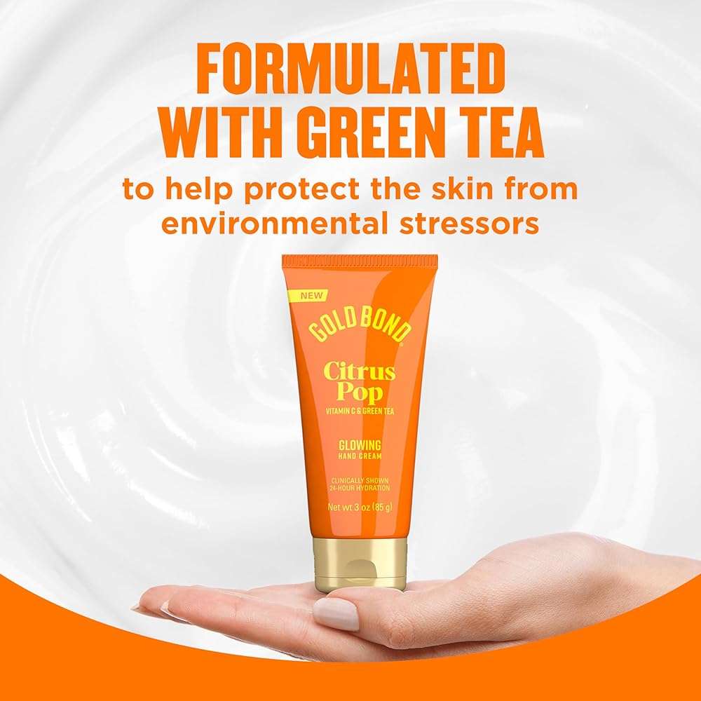 Gold Bond Citrus Pop Glowing Hand Cream Set with Vitamin C to Help Visibly Brighten and Green Tea to Help Protect Skin from Environmental Stressors, Vibrant Citrus Pop Scent, 3 oz, 4 pk - Image 5
