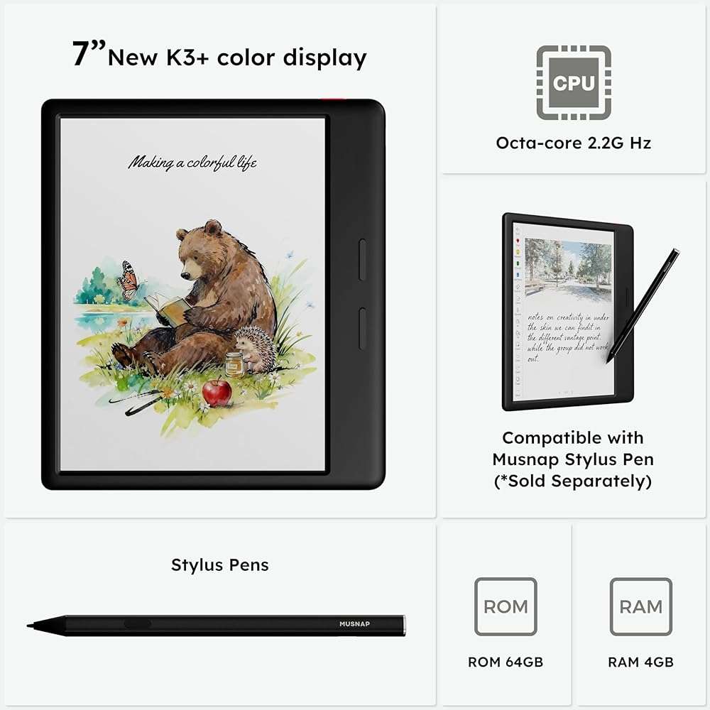 Musnap Ocean C 64GB+4GB 7” Color eBook Reader Supports Handwriting, 7” Color E-Ink Paper Tablet with Long Battery Life for Reading and Writing (Not Included Musnap Stylus Pen) - Image 8