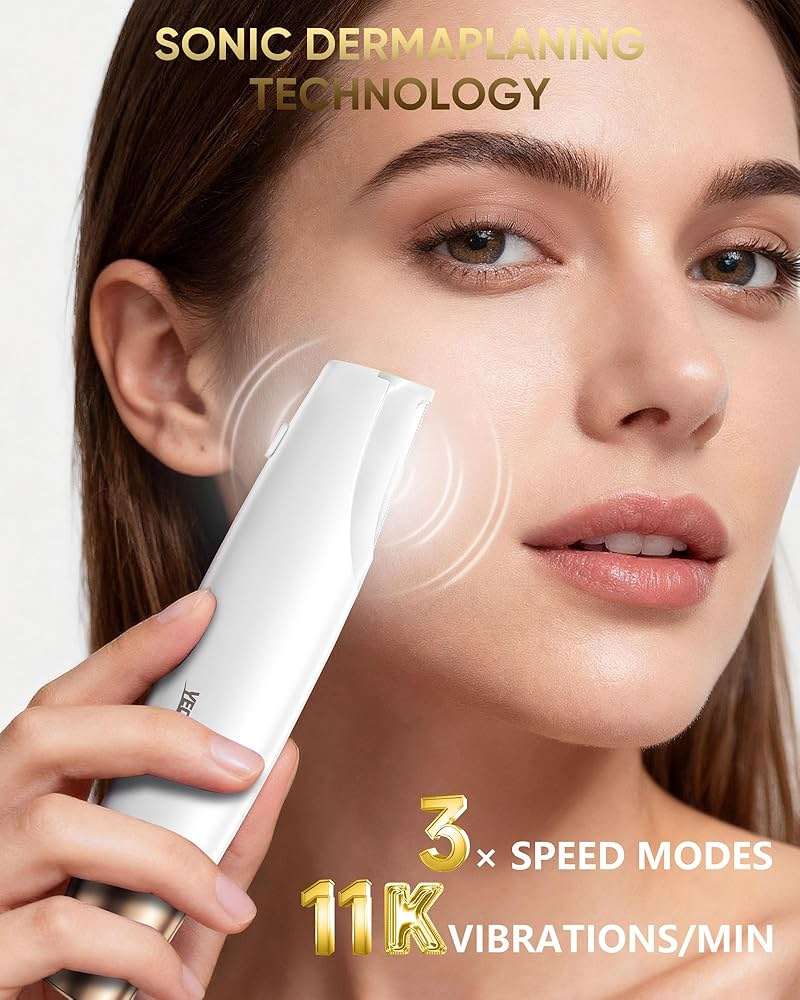 Yecheer Dermaplane Razor for Women Face: Sonic Dermaplaning Tool for Smooth Skin - Professional Peach Fuzz Remover w/LED Light&8 Refill Blades - Non-Irritating Electric Facial Hair Removal (White) - Image 2