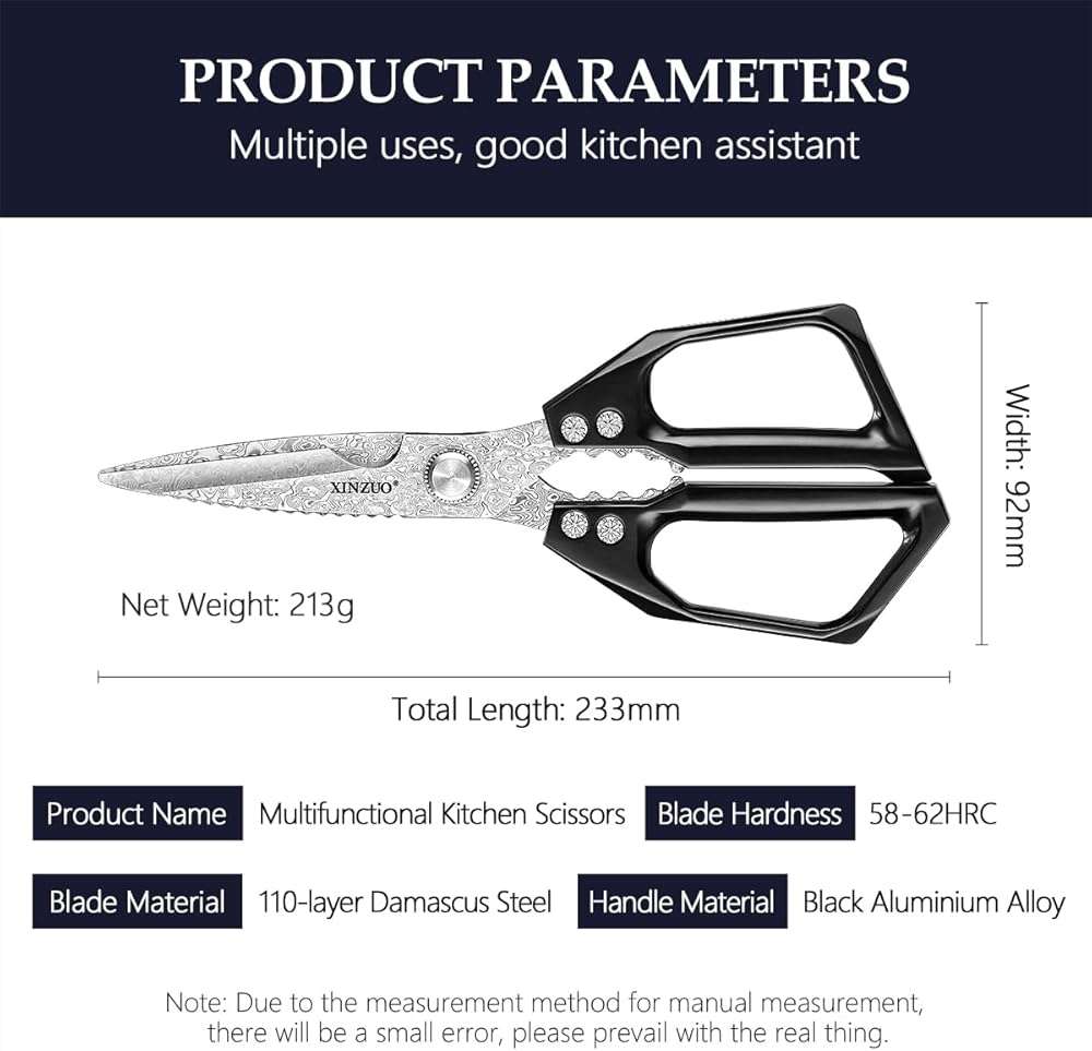 XINZUO Sharp Kitchen Scissors with Black Handle,110 Layers Damascus Steel Multipurpose Heavy Duty Kitchen Shears for Poultry/Vegetables/Fish/Nuts - Image 3