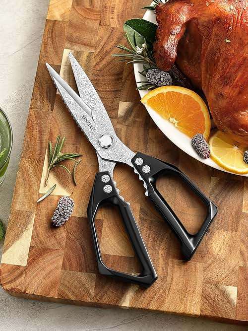 XINZUO Sharp Kitchen Scissors with Black Handle,110 Layers Damascus Steel Multipurpose Heavy Duty Kitchen Shears for Poultry/Vegetables/Fish/Nuts - Image 9
