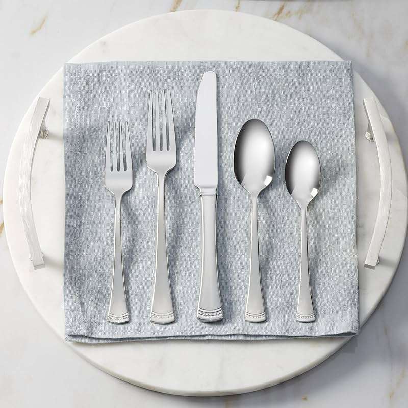 Lenox Silverware Set, Portola Mirror 20 Piece Flatware Set, Service For 4, 18/10 Stainless Steel, Dishwasher Safe, Flatware Cutlery Sets, Utensils, Knives Spoons and Forks, Home (Silver, 20 Pieces) - Image 2