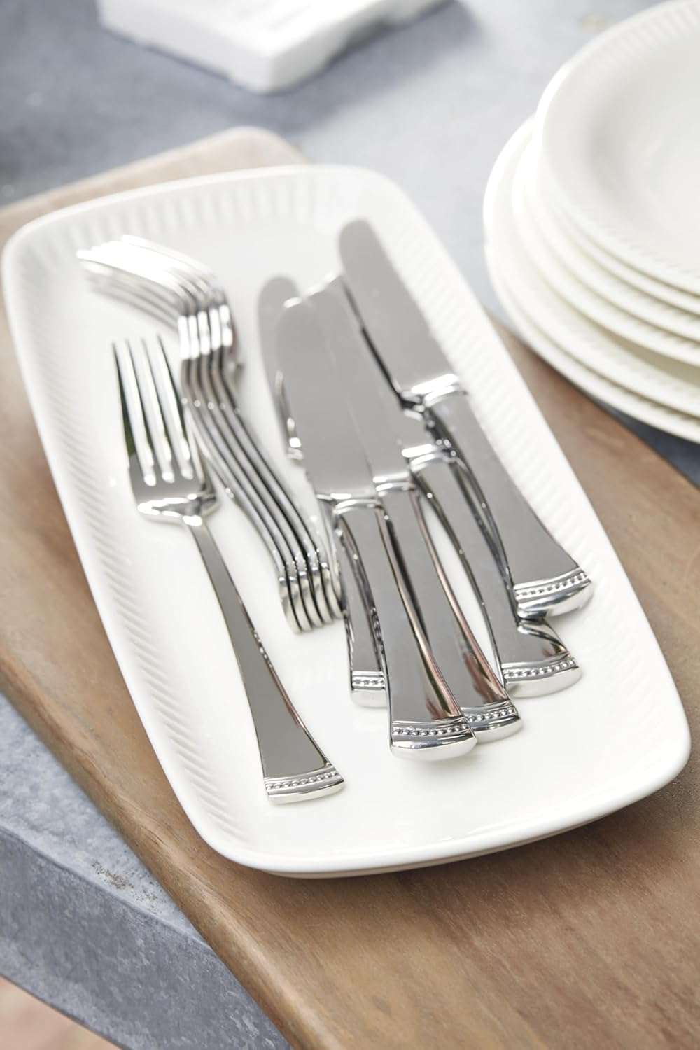 Lenox Silverware Set, Portola Mirror 20 Piece Flatware Set, Service For 4, 18/10 Stainless Steel, Dishwasher Safe, Flatware Cutlery Sets, Utensils, Knives Spoons and Forks, Home (Silver, 20 Pieces) - Image 4