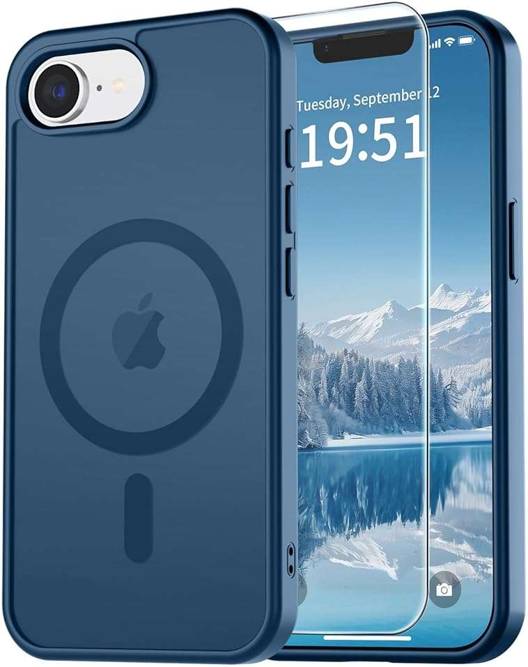 vnnink for iPhone 17e Case & iPhone 16e Case,Magnetic Matte Military Grade Drop Protection Translucent Cell Phone Cover - Slim Rugged Durable Shockproof Bumper Cover-Deep Blue - Image 1