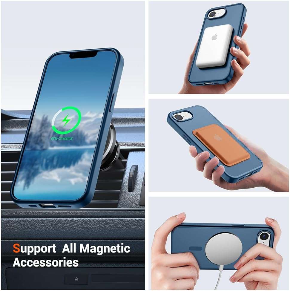 vnnink for iPhone 17e Case & iPhone 16e Case,Magnetic Matte Military Grade Drop Protection Translucent Cell Phone Cover - Slim Rugged Durable Shockproof Bumper Cover-Deep Blue - Image 3