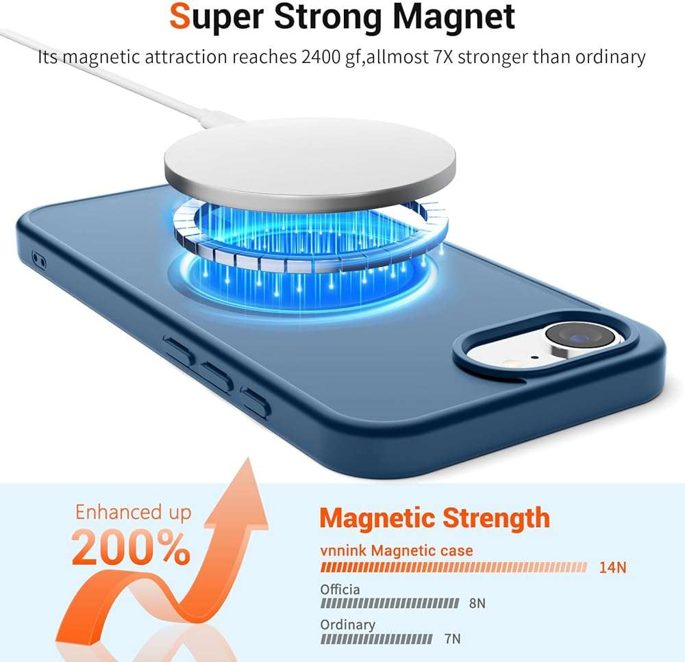 vnnink for iPhone 17e Case & iPhone 16e Case,Magnetic Matte Military Grade Drop Protection Translucent Cell Phone Cover - Slim Rugged Durable Shockproof Bumper Cover-Deep Blue - Image 4