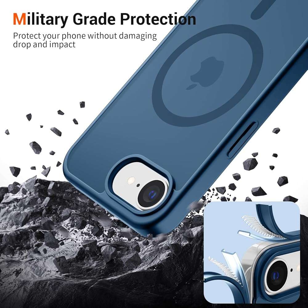 vnnink for iPhone 17e Case & iPhone 16e Case,Magnetic Matte Military Grade Drop Protection Translucent Cell Phone Cover - Slim Rugged Durable Shockproof Bumper Cover-Deep Blue - Image 5