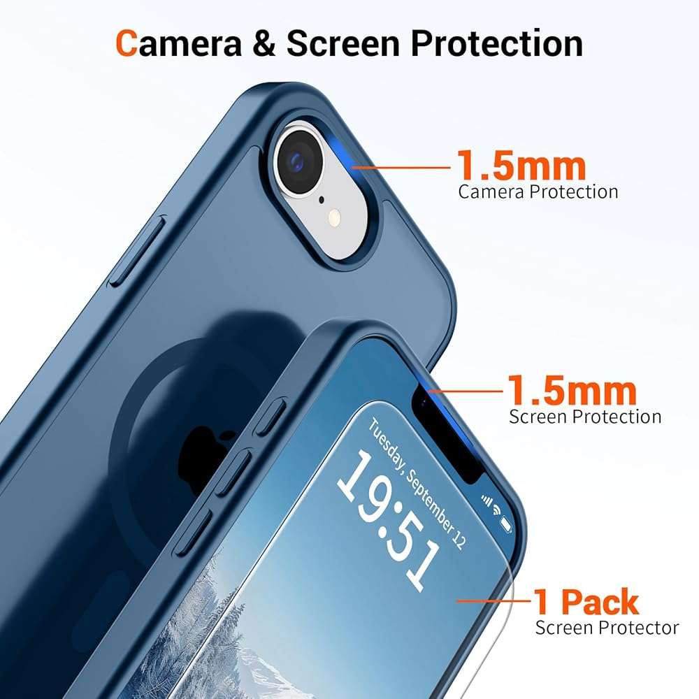 vnnink for iPhone 17e Case & iPhone 16e Case,Magnetic Matte Military Grade Drop Protection Translucent Cell Phone Cover - Slim Rugged Durable Shockproof Bumper Cover-Deep Blue - Image 6