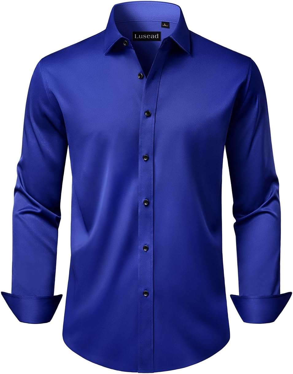 Lusead Men's Dress Shirts Long Sleeve Stretch Wrinkle Free Wedding Formal Business Button Down Shirt - Image 1