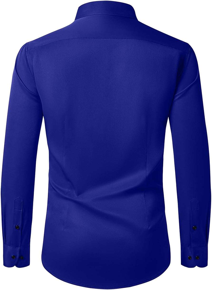 Lusead Men's Dress Shirts Long Sleeve Stretch Wrinkle Free Wedding Formal Business Button Down Shirt - Image 2