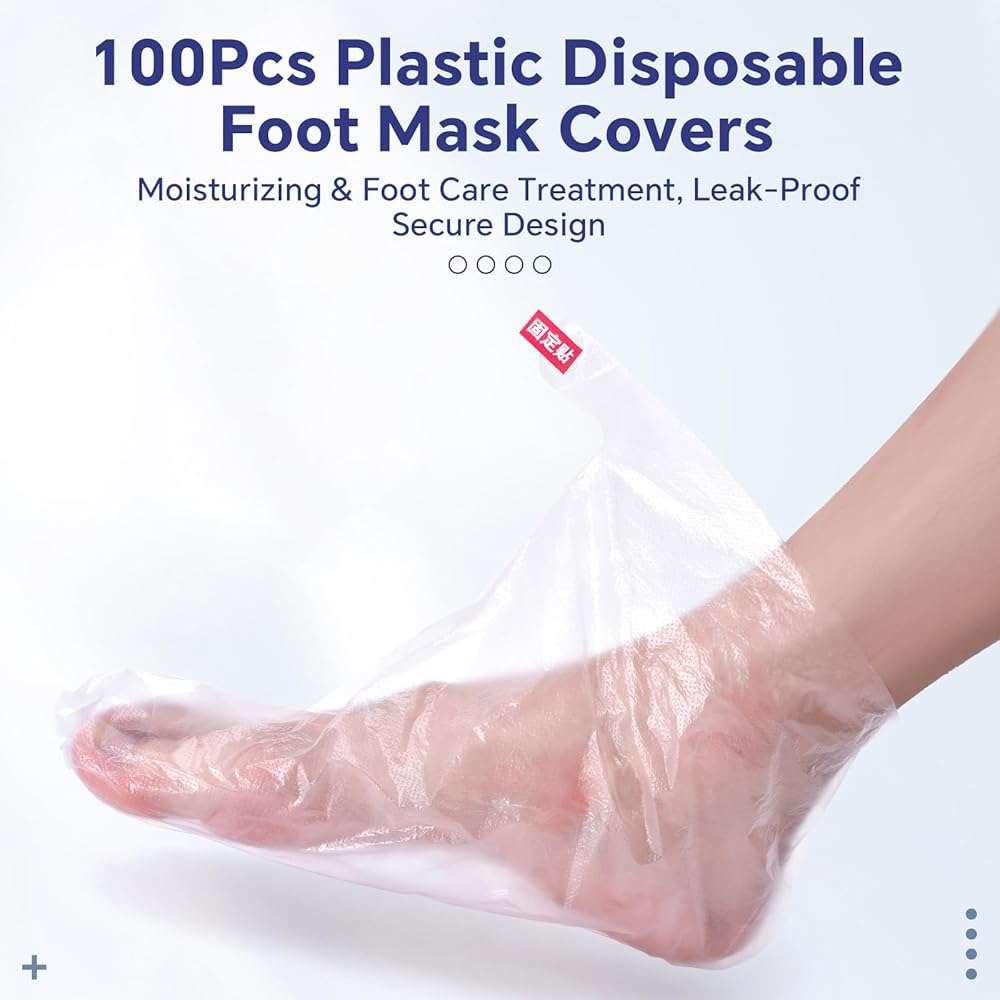 KAZIPOP 200PCS Plastic Foot Covers Clear Foot Mask Socks with Stickers Leak-Proof Disposable Foot Masks for Pedicure & Foot Care Moisturizing - Image 2