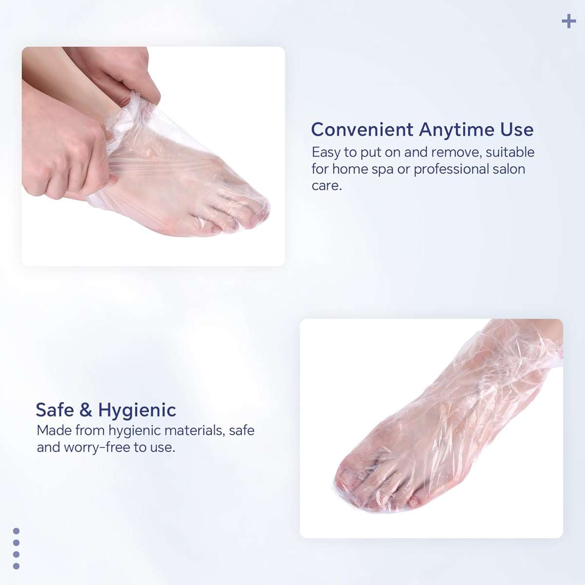 KAZIPOP 200PCS Plastic Foot Covers Clear Foot Mask Socks with Stickers Leak-Proof Disposable Foot Masks for Pedicure & Foot Care Moisturizing - Image 4