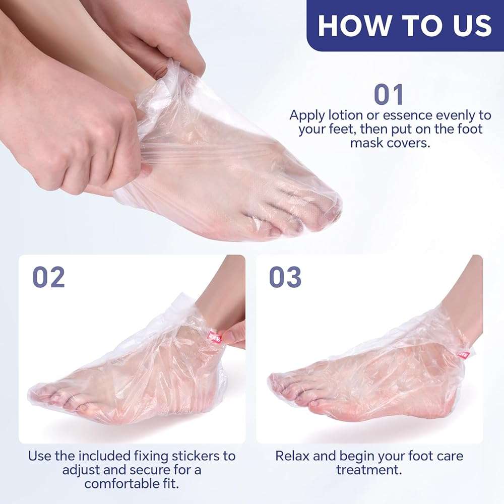 KAZIPOP 200PCS Plastic Foot Covers Clear Foot Mask Socks with Stickers Leak-Proof Disposable Foot Masks for Pedicure & Foot Care Moisturizing - Image 6